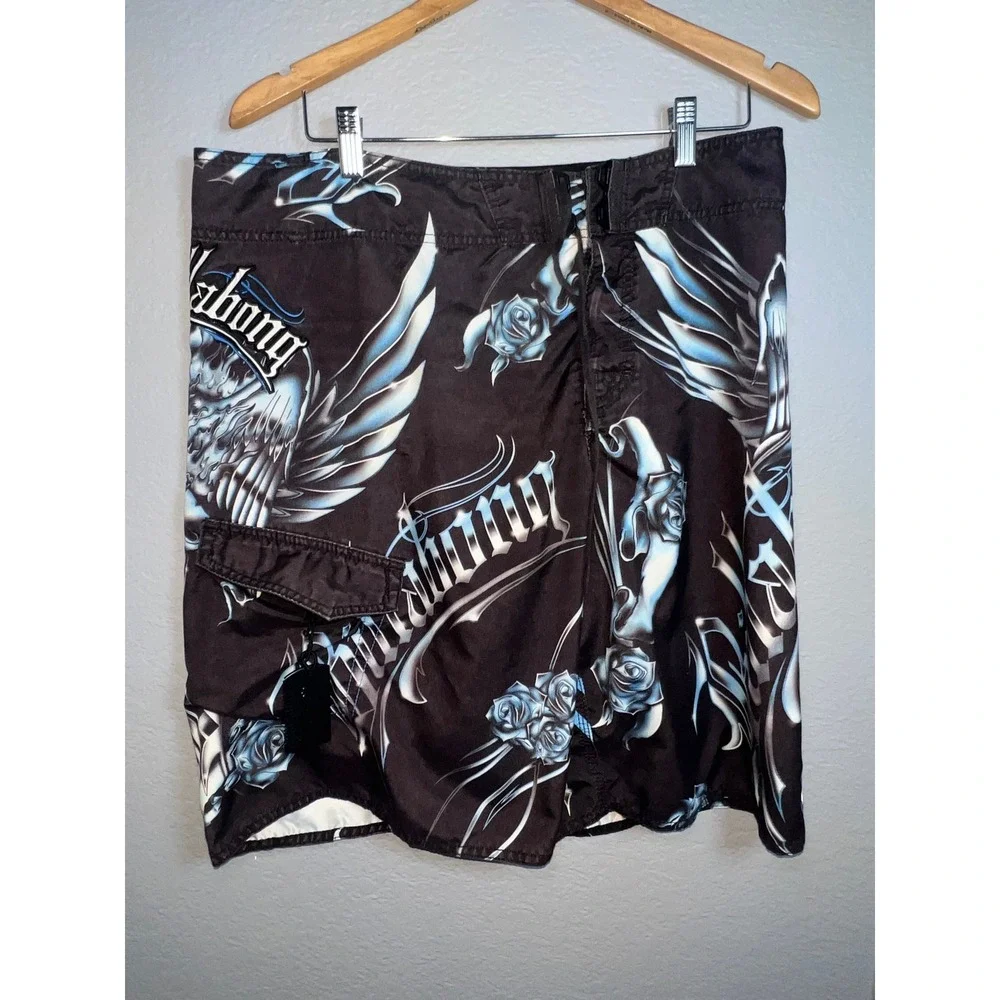 Vintage Billabong Board Shorts Mens 36 Black Eagle Rose Graphic Swim Trunks 90's